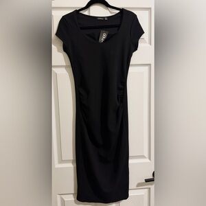 Boohoo Black Maternity Midi Dress with Cap Sleeves